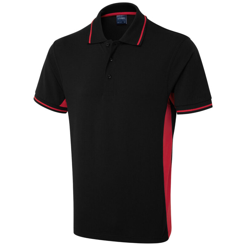 Uneek UC117 Two Tone Polo Shirt - Black/Red