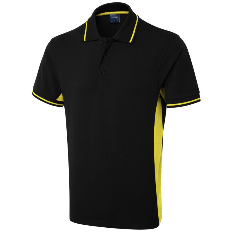 Uneek UC117 Two Tone Polo Shirt - Black/Yellow
