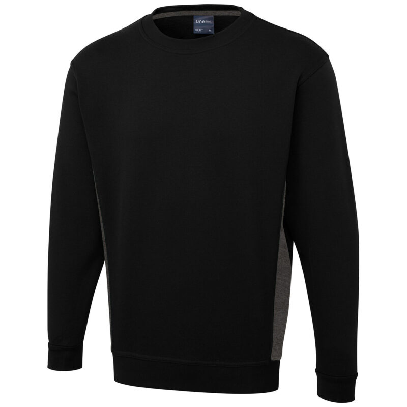 Uneek UC217 Two Tone Crew New Sweatshirt - Black/Charcoal