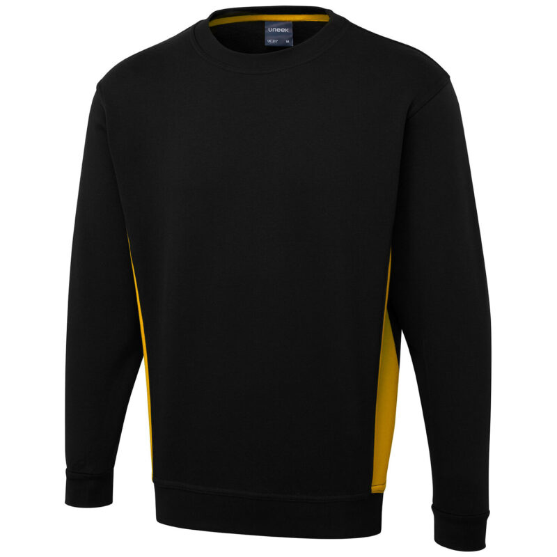 Uneek UC217 Two Tone Crew New Sweatshirt - Black/Yellow