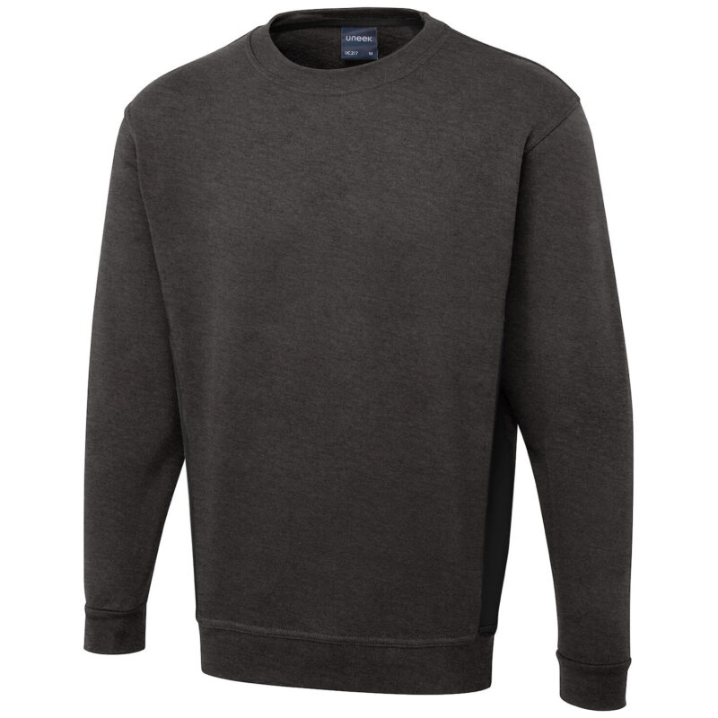 Uneek UC217 Two Tone Crew New Sweatshirt - Charcoal/Black