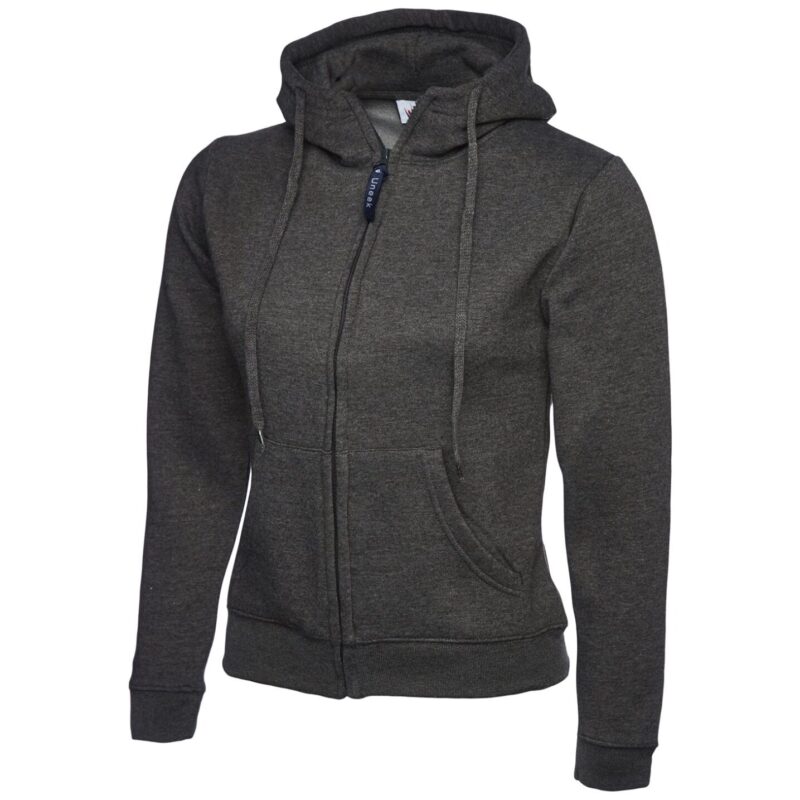Uneek UC505 Ladies Classic Full Zip Hooded Sweatshirt - Charcoal