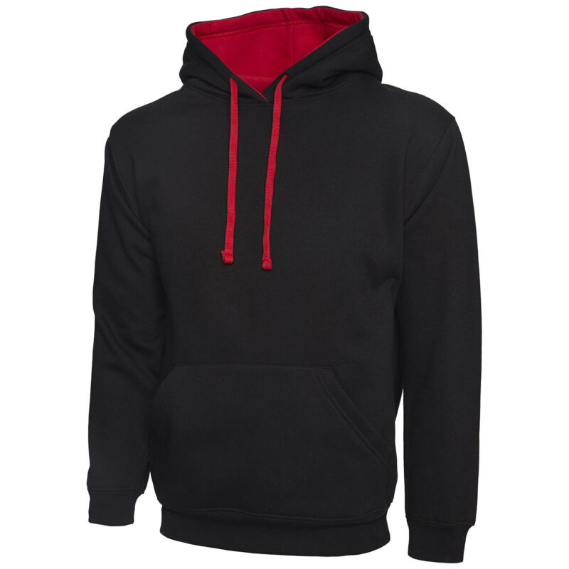Uneek UC507 Contrast Hooded Sweatshirt - Black/Red