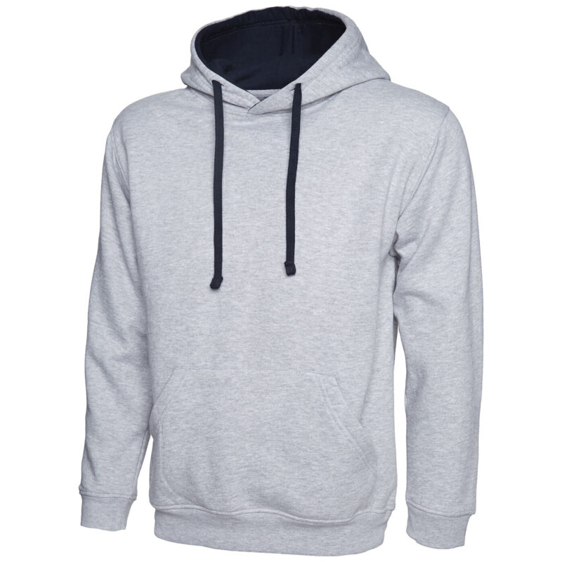Uneek UC507 Contrast Hooded Sweatshirt - Heather Grey/Navy