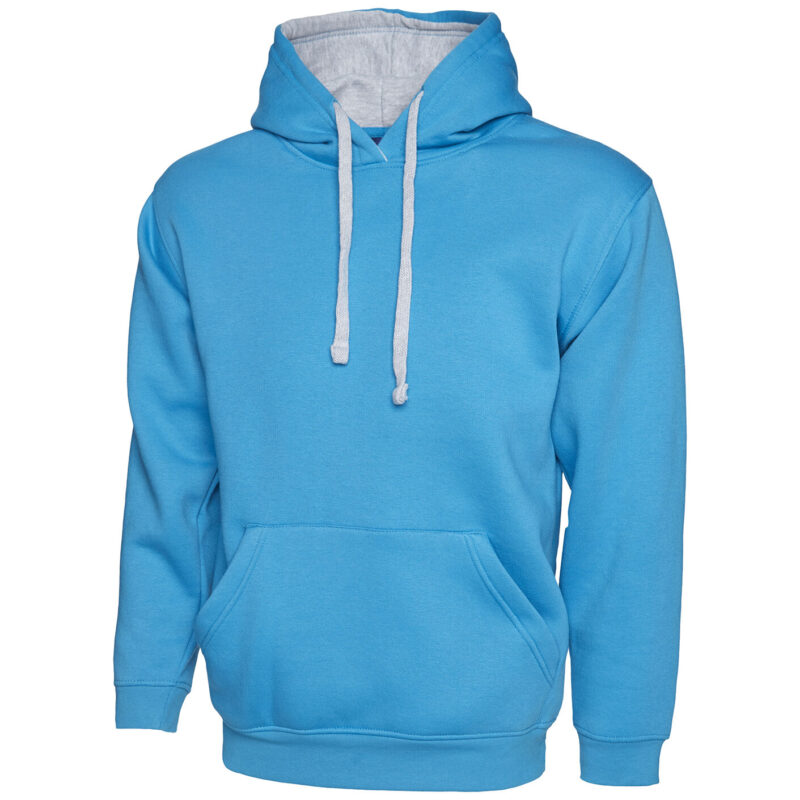 Uneek UC507 Contrast Hooded Sweatshirt - Sapphire/Heather Grey