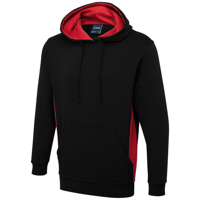 Uneek UC517 Two Tone Hooded Sweatshirt - Black/Red