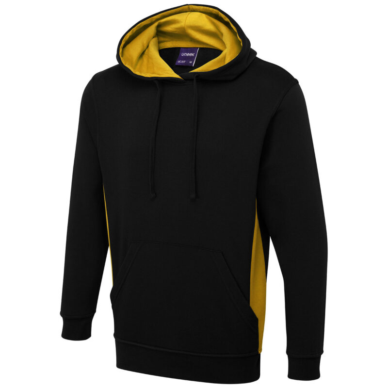 Uneek UC517 Two Tone Hooded Sweatshirt - Black/Yellow