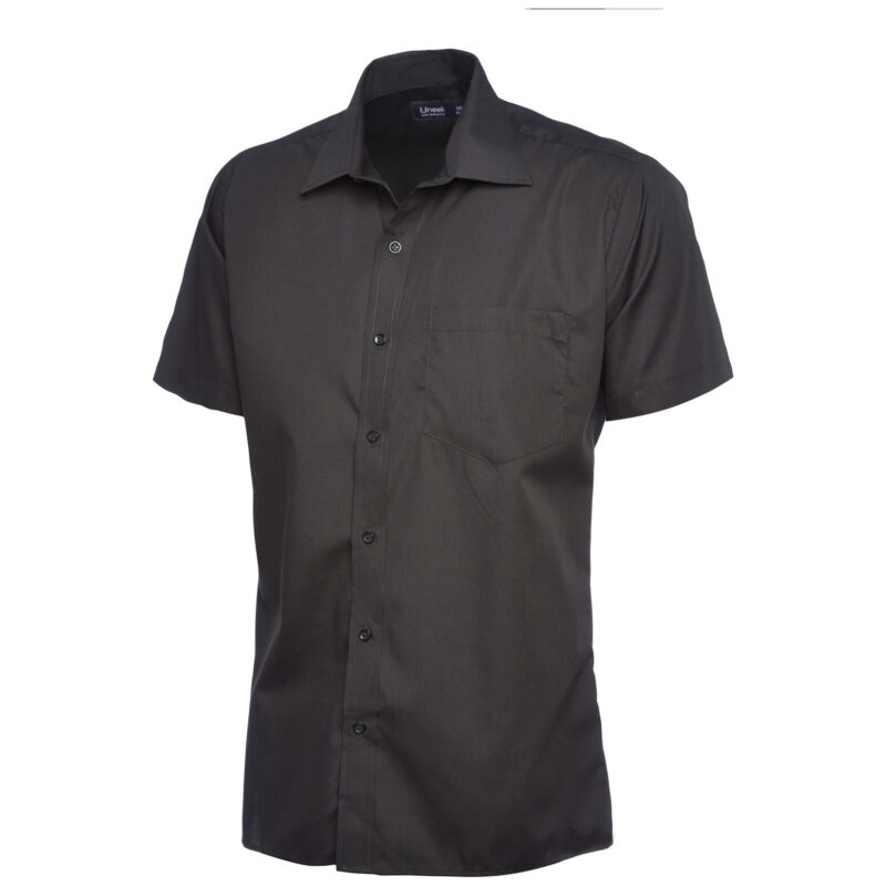 Uneek UC710 Mens Poplin Half Sleeve Shirt - Black