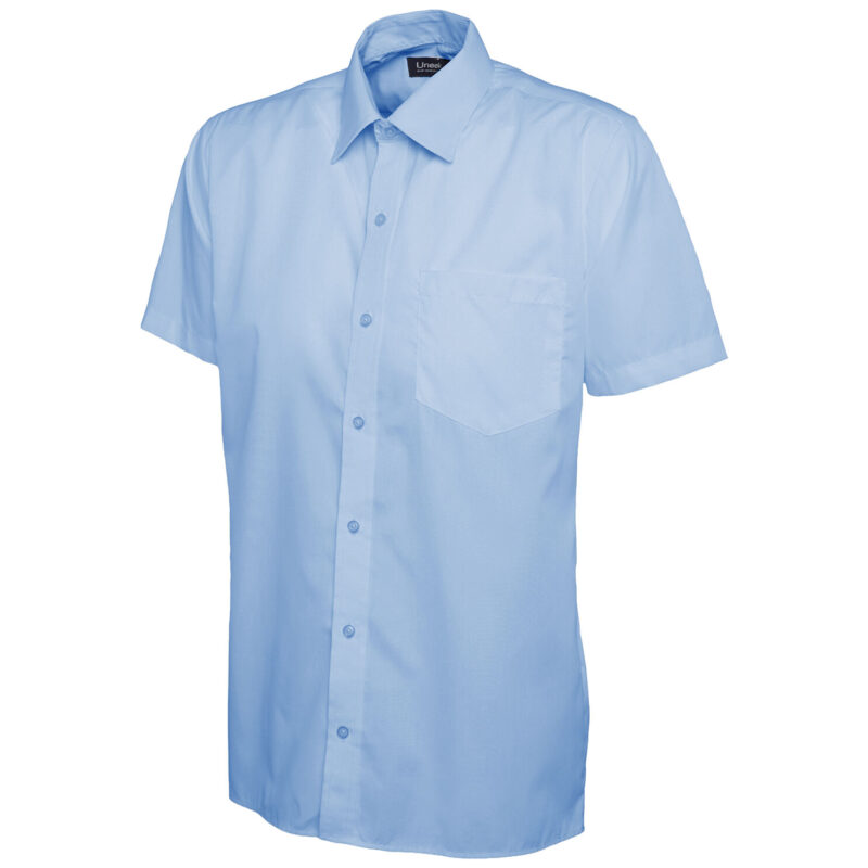 Uneek UC710 Mens Poplin Half Sleeve Shirt - Light Blue