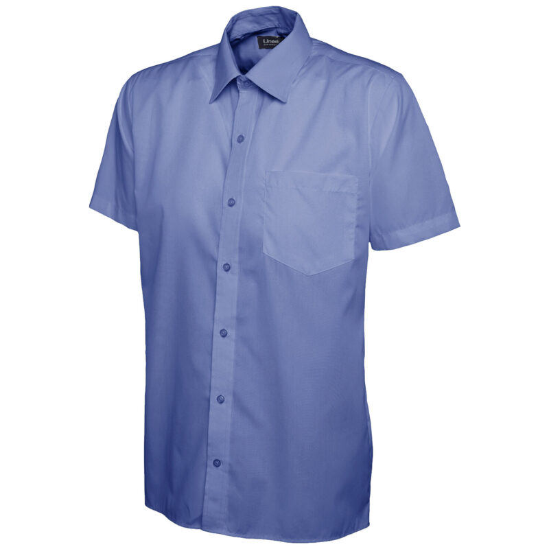Uneek UC710 Mens Poplin Half Sleeve Shirt - Mid Blue