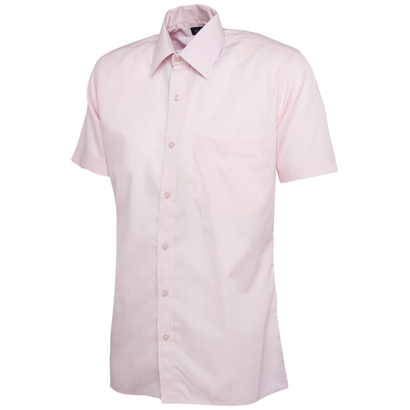 Uneek UC710 Mens Poplin Half Sleeve Shirt - Pink