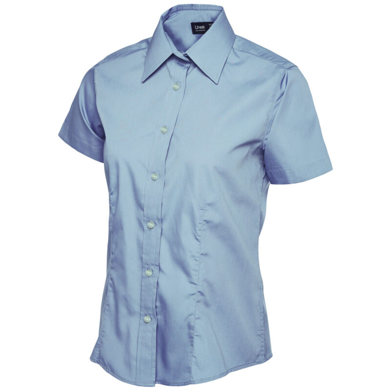 Uneek UC712 Ladies Poplin Half Sleeve Shirt - Light Blue