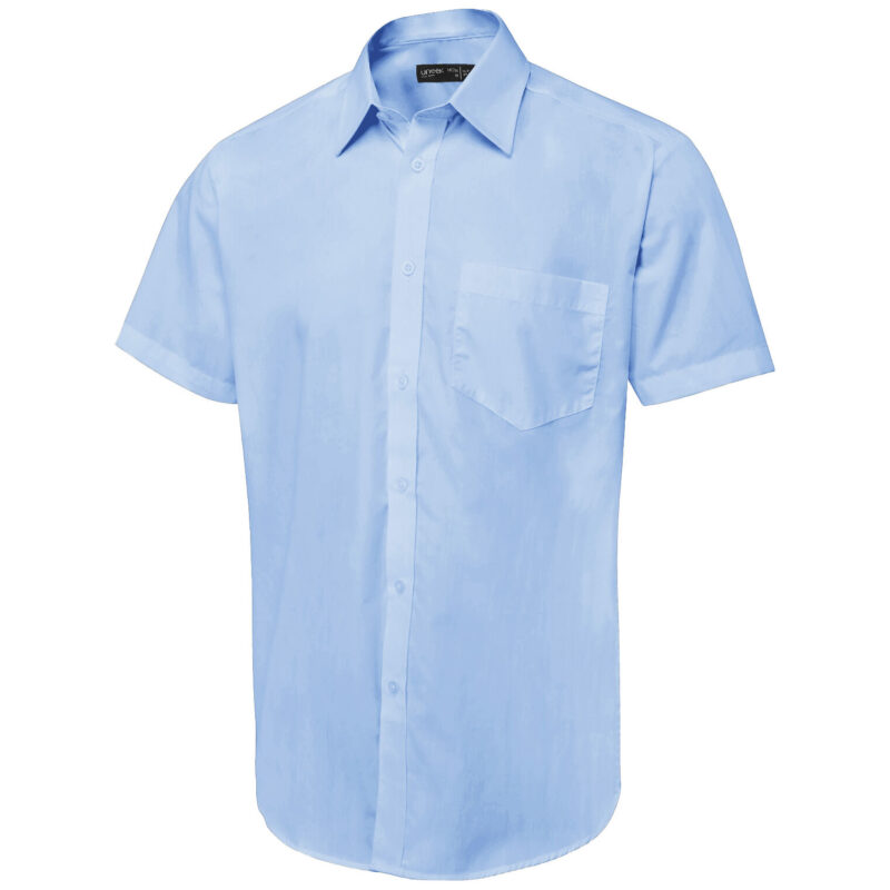 Uneek UC714 Men's Short Sleeve Poplin Shirt - Light Blue