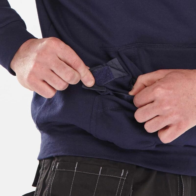 click polycotton hooded sweatshirt in navy close up of pocket