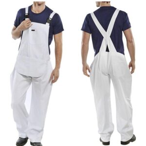 click workwear bib and brace in white