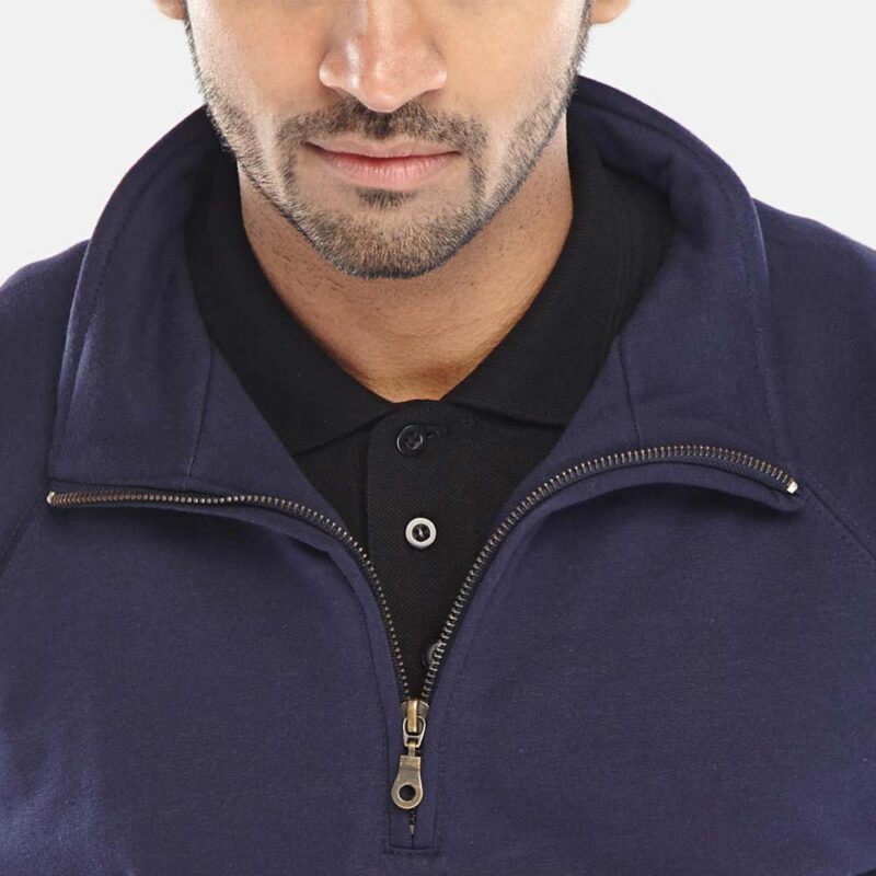 click workwear quarter zip sweatshirt in navy close up
