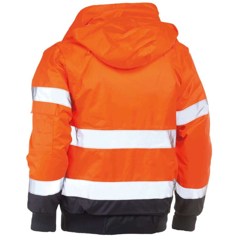herock hi vis orange and navy hooded jacket reverse