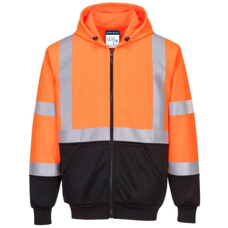 Portwest Hi-Vis Contrast Zipped Hoodie - Orange/Black