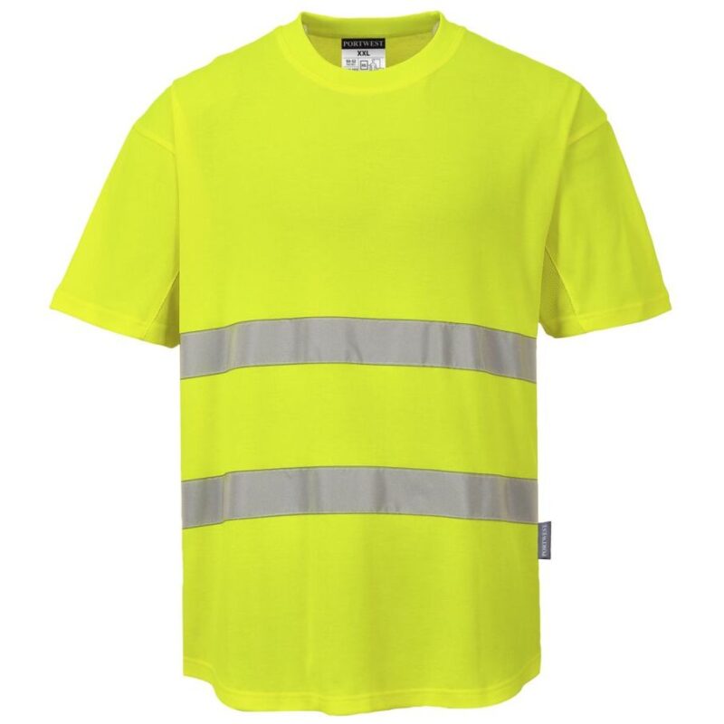 Portwest Hi-Vis Cotton Comfort Mesh Insert T-Shirt Short Sleeve - Yellow