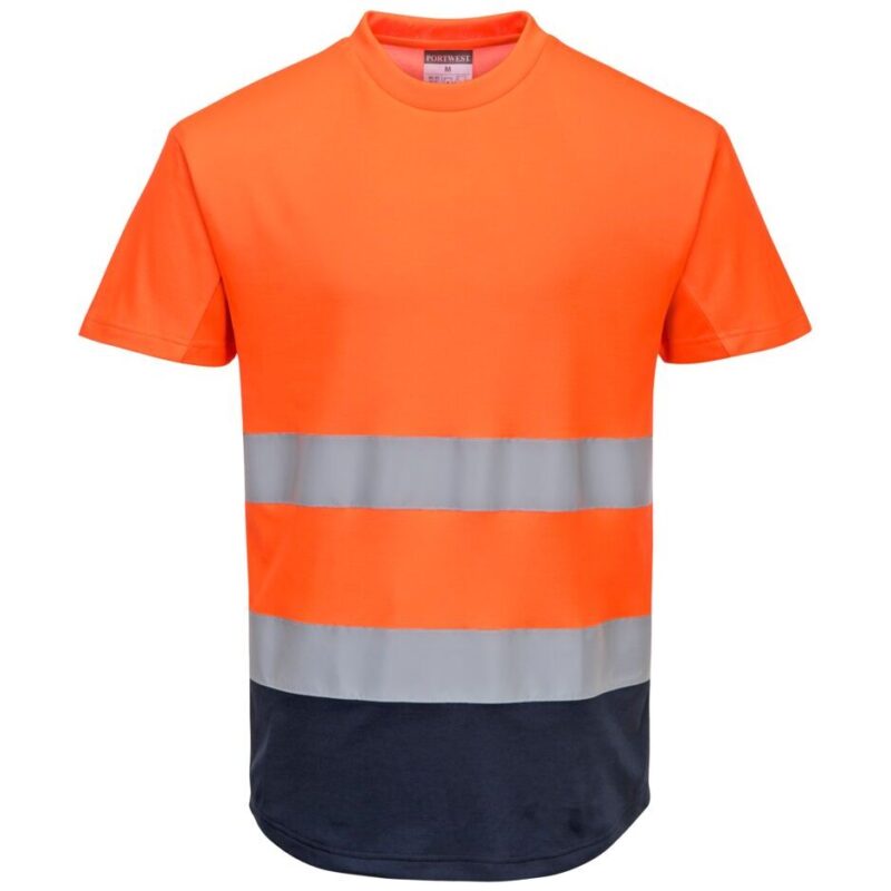 Portwest Hi-Vis Contrast Mesh Insert T-Shirt Short Sleeve - Orange/Navy