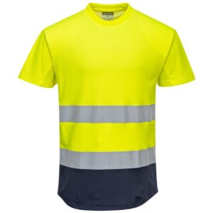 Portwest Hi-Vis Contrast Mesh Insert T-Shirt Short Sleeve - Yellow/Navy