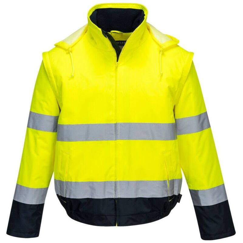 Portwest Hi-Vis 2-in-1 Contrast Essential Lite Bomber Jacket - Yellow/Navy