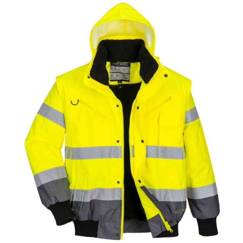 Portwest Hi-Vis 3-in-1 Contrast Bomber Jacket - Yellow/Grey