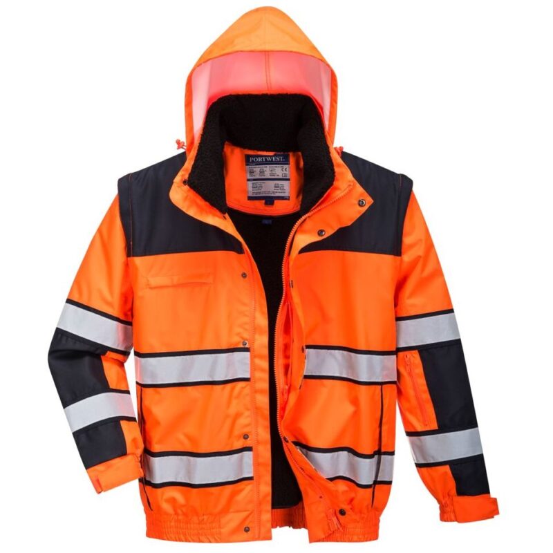 Portwest Hi-Vis 3-in-1 Contrast Winter Bomber Jacket - Orange/Black