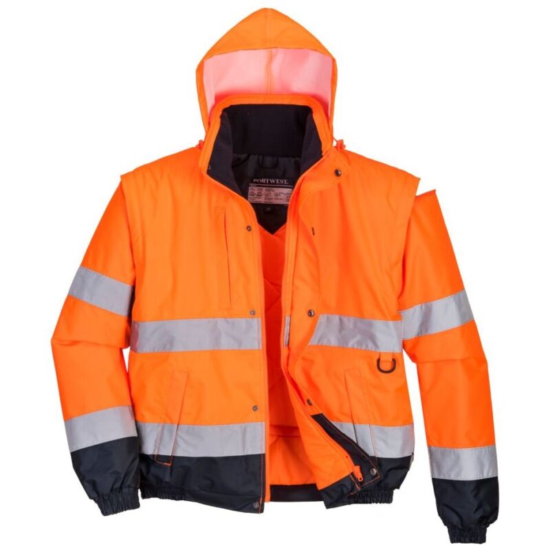 Portwest Hi-Vis 2-in-1 Contrast Bomber Jacket - Orange