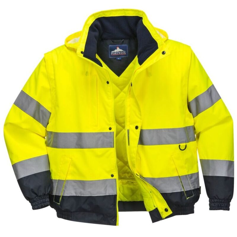 Portwest Hi-Vis 2-in-1 Contrast Bomber Jacket - Yellow