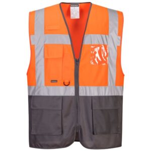 Portwest Warsaw Hi-Vis Contrast Executive Vest - Orange/Navy