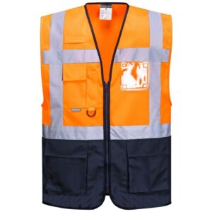 Portwest Warsaw Hi-Vis Contrast Executive Vest - Orange/Navy