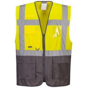 Portwest Warsaw Hi-Vis Contrast Executive Vest - Yellow/Grey