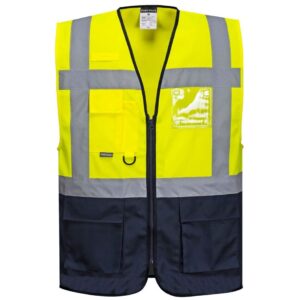 Portwest Warsaw Hi-Vis Contrast Executive Vest - Yellow/Navy