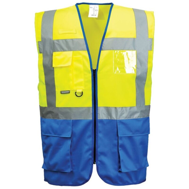 Portwest Warsaw Hi-Vis Contrast Executive Vest - Yellow/Royal