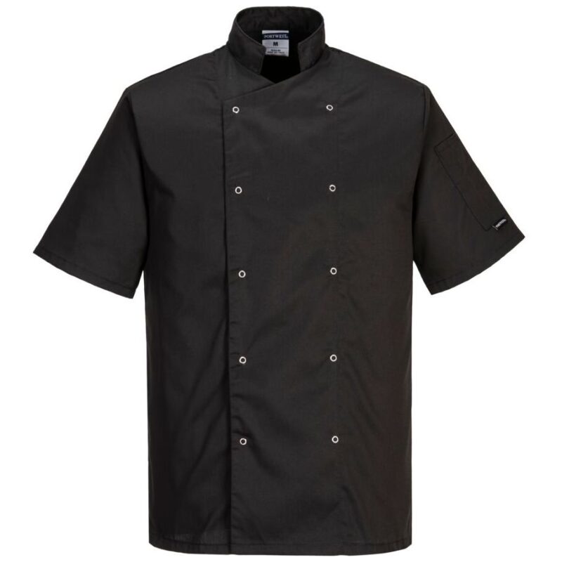 Portwest Cumbria Chefs Jacket Short Sleeve - Black
