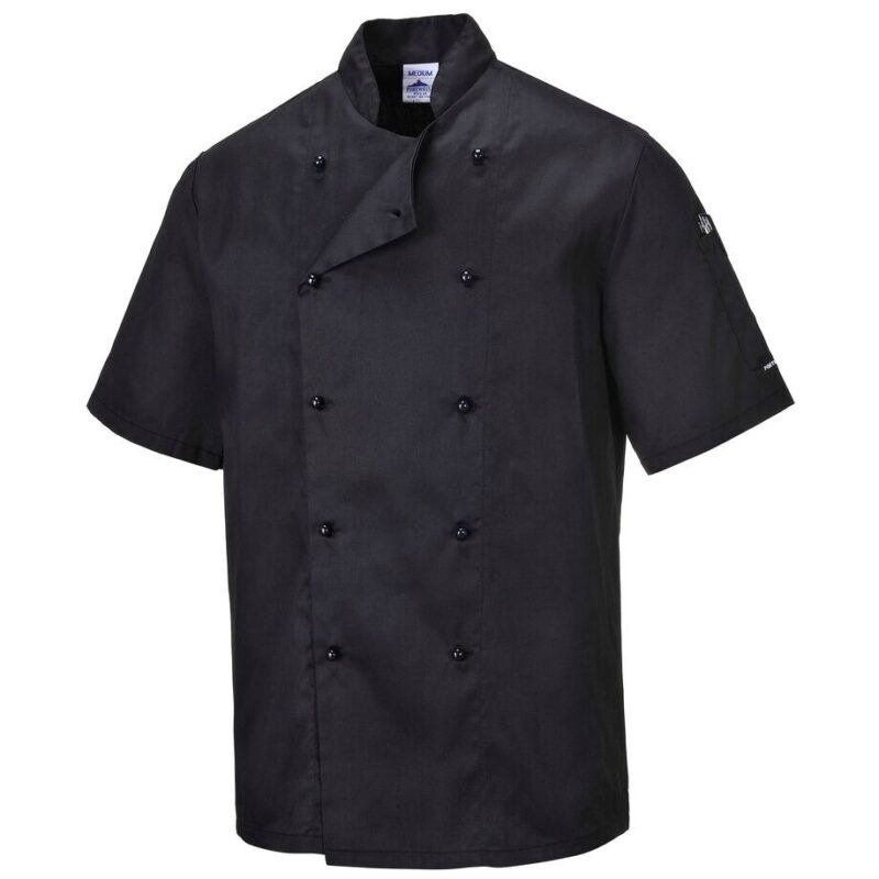 Portwest Kent Chefs Jacket Short Sleeve - Black