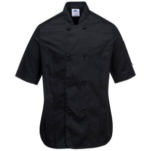 Portwest Rachel Women's Chefs Jacket Short Sleeve - Black