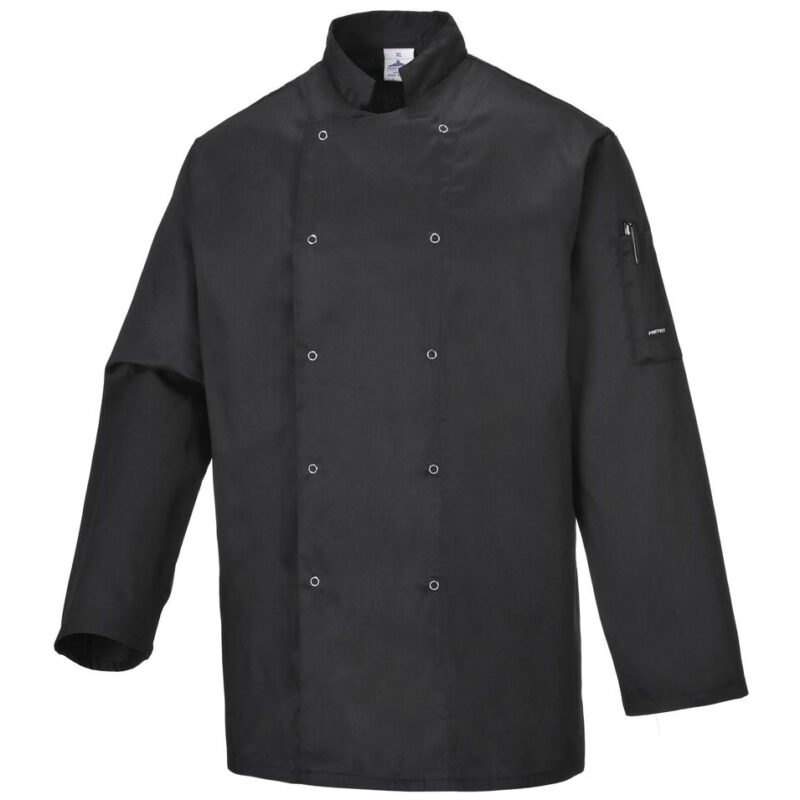 Portwest Suffolk Chefs Jacket Long Sleeve - Black