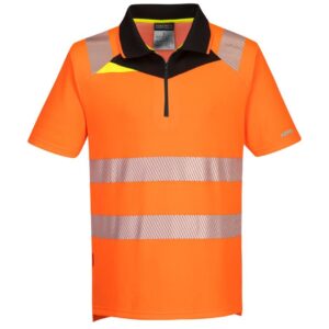 Portwest DX4 Hi-Vis Zip Polo Shirt Short Sleeve - Orange/Black