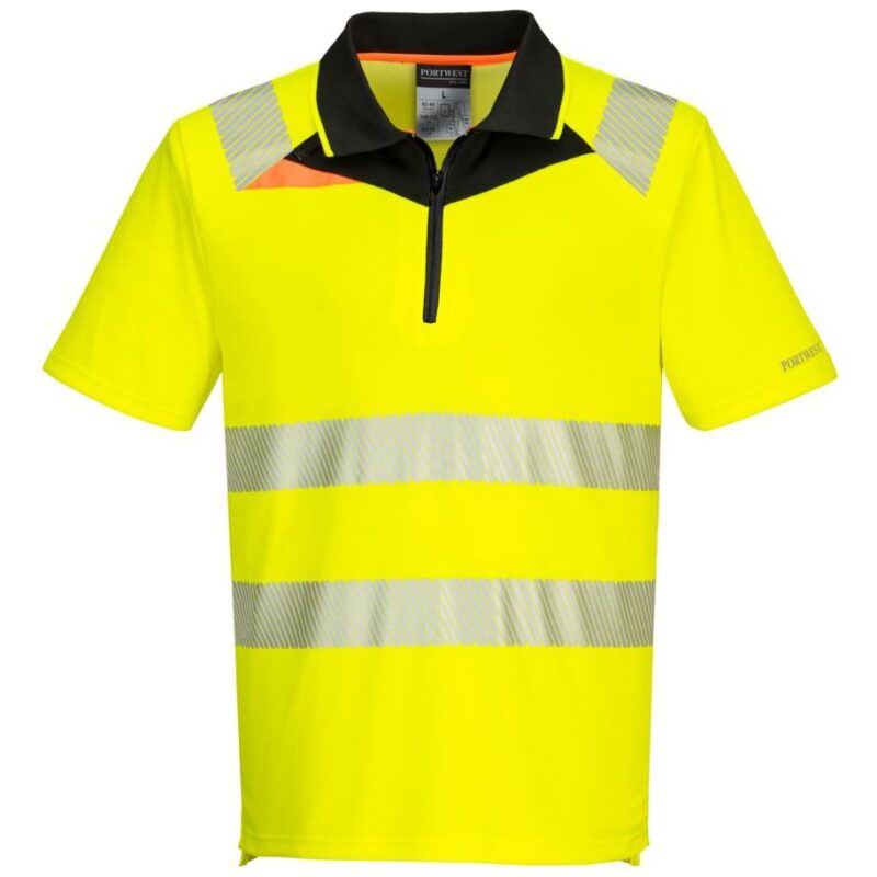 Portwest DX4 Hi-Vis Zip Polo Shirt Short Sleeve - Yellow/Black