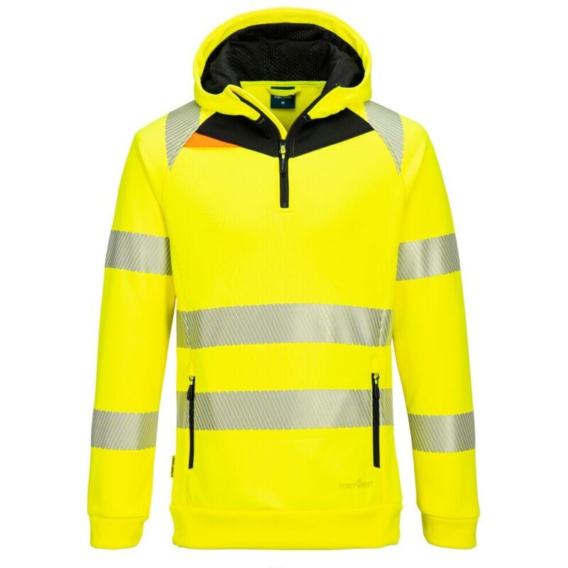 Portwest DX4 Hi-Vis 1/4 Zip Hoodie - Yellow/Black