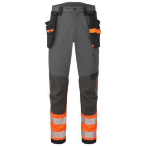 Portwest EV4 Hi-Vis Stretch Detachable Holster Class 1 Trousers - Orange/Metal Grey