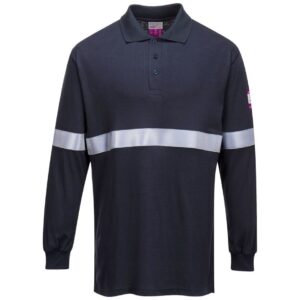 Portwest Flame Resistant Anti-Static Long Sleeve Polo Shirt with Reflective Tape - XXXL