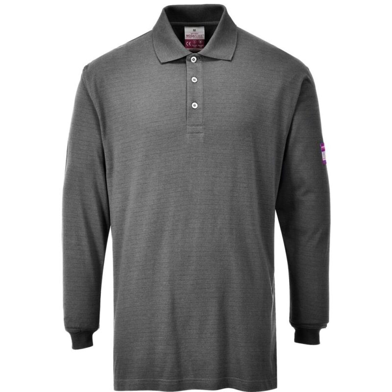 Portwest Flame Resistant Anti-Static Long Sleeve Polo Shirt - Grey