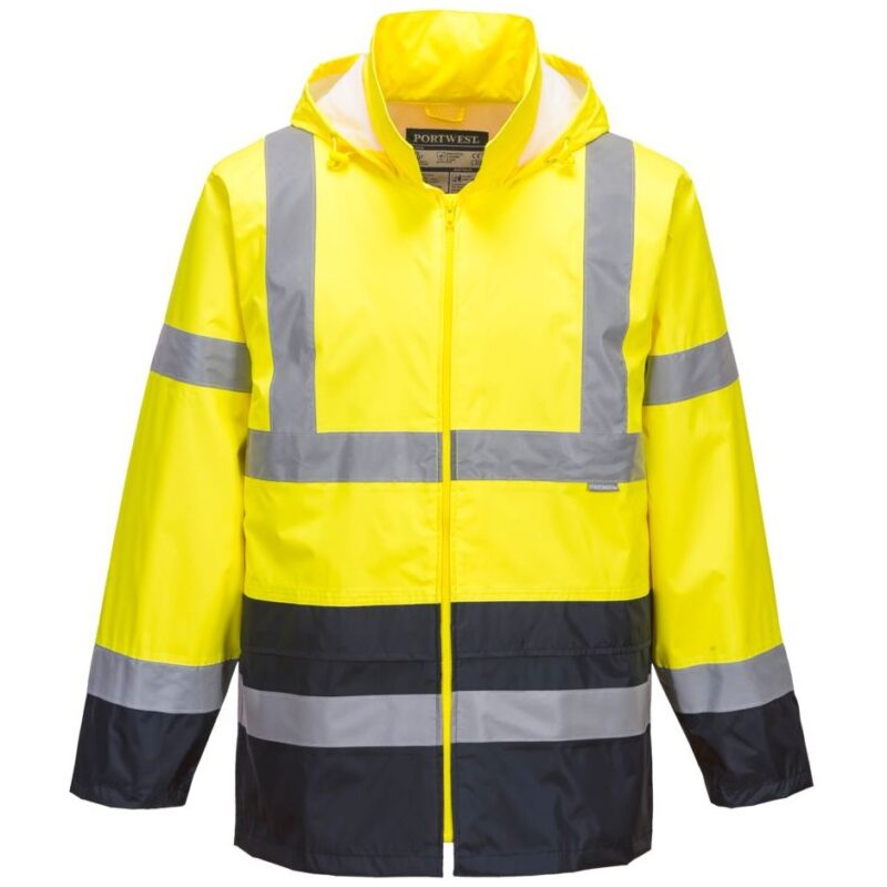 Portwest Hi-Vis Contrast Classic Rain Jacket - Yellow/Navy