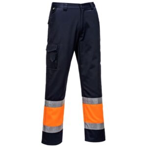 Portwest Hi-Vis Lightweight Contrast Class 1 Service Trousers - Orange/Navy