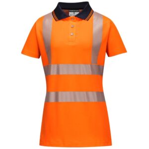 Portwest Hi-Vis Women's Cotton Comfort Pro Polo Shirt Short Sleeve - Orange/Grey