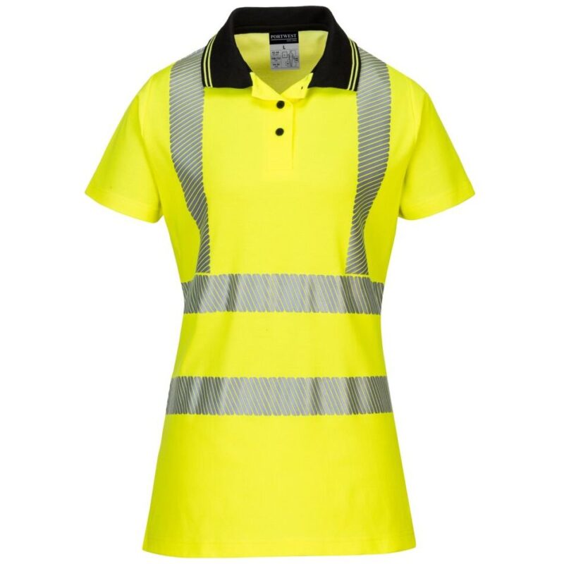 Portwest Hi-Vis Women's Cotton Comfort Pro Polo Shirt Short Sleeve - Yellow/Black