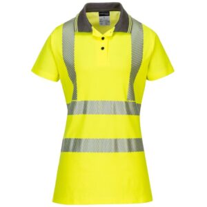Portwest Hi-Vis Women's Cotton Comfort Pro Polo Shirt Short Sleeve - Yellow/Grey